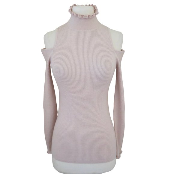 REBECCA TAYLOR Open Shoulder Sweater sz M wool lt pink - Picture 2 of 6